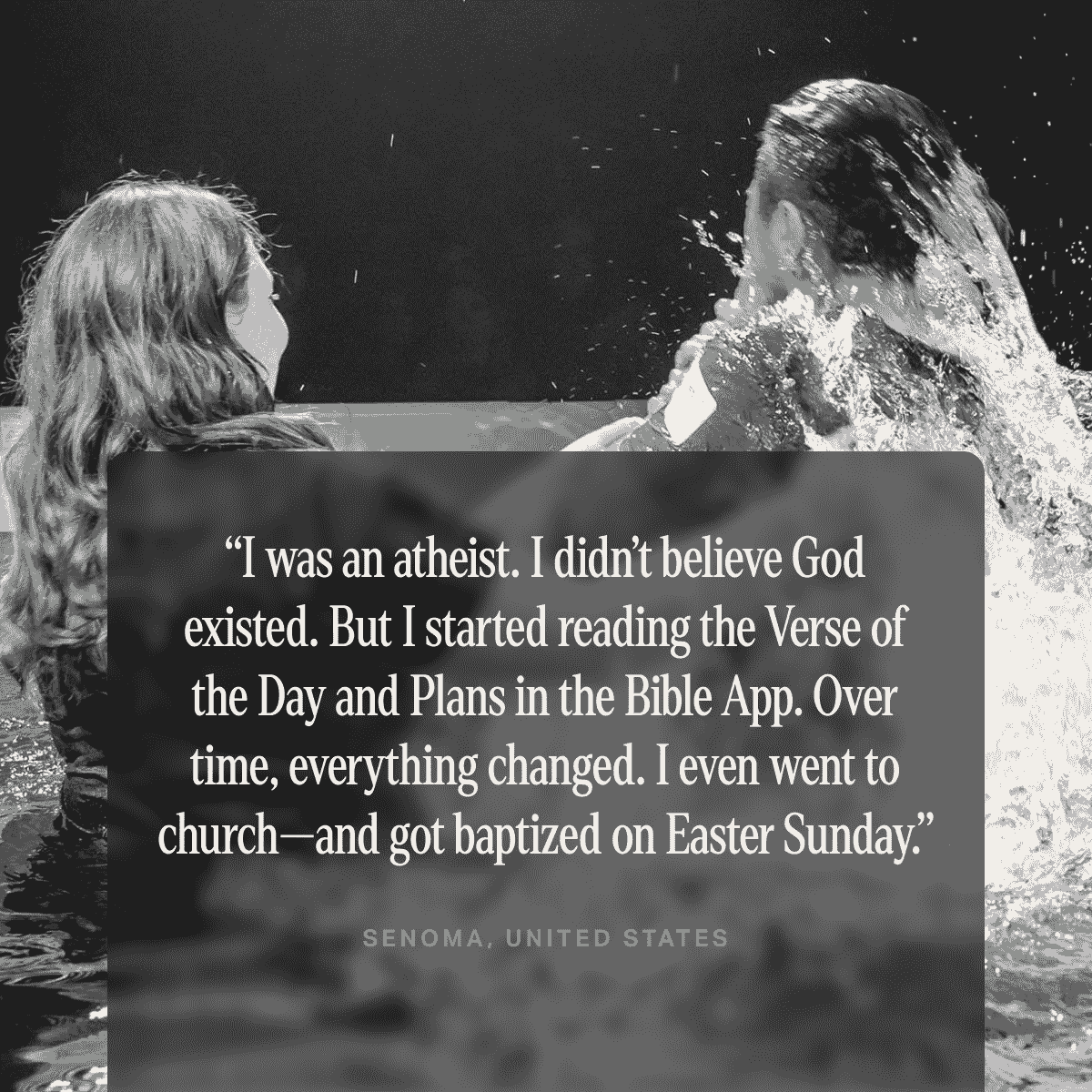 Photo with a story of life change through the Bible App this Easter